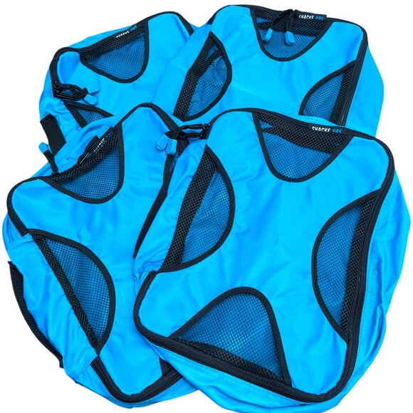 SHACKE PAK Packing Cubes NWOT 4 Piece Set Aqua Blue with Black All Size 10x13x4 - Picture 1 of 6